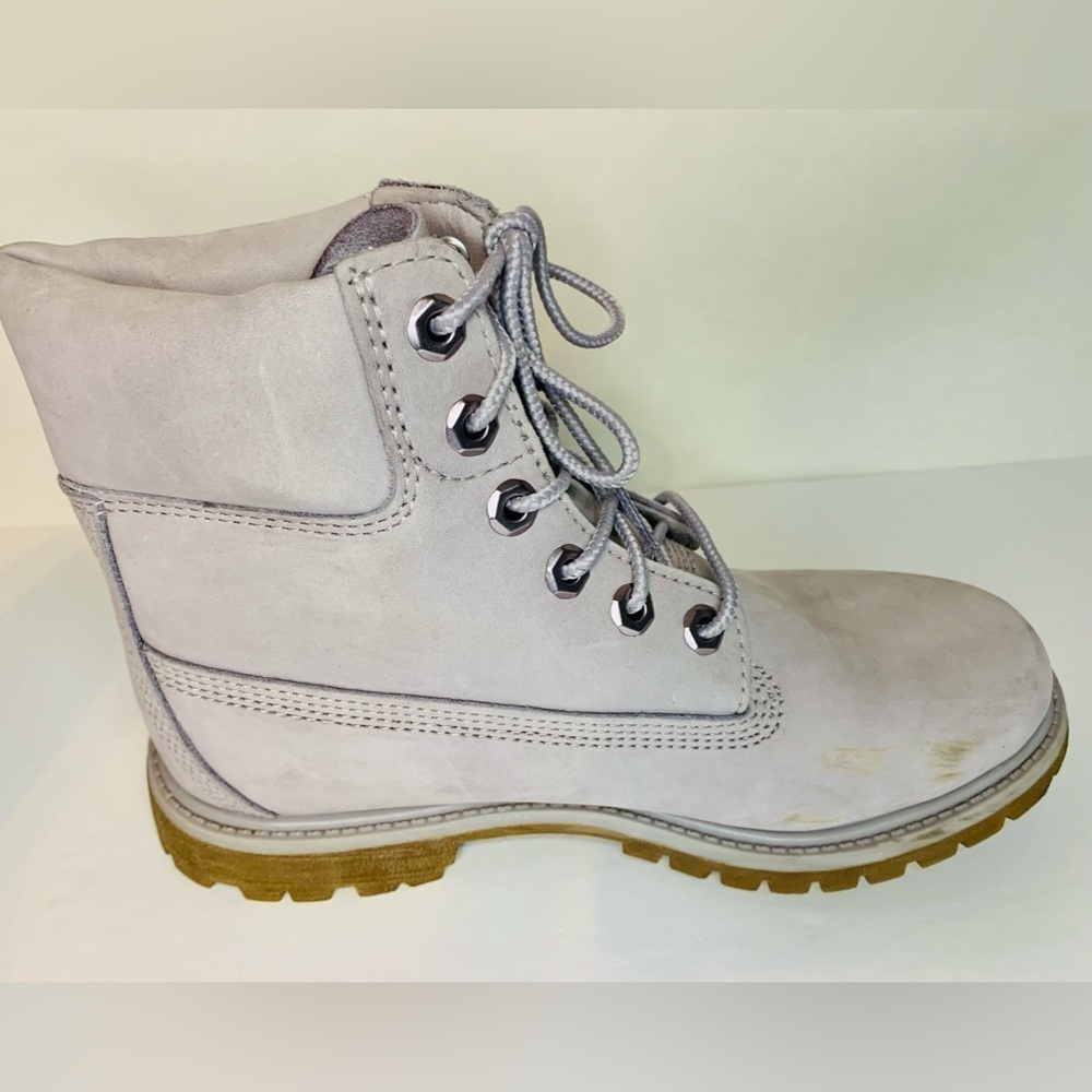 Timberland Women’s 6” Premium Waterproof Boots Size 7M Light Grey Nubuck - Picture 10 of 13